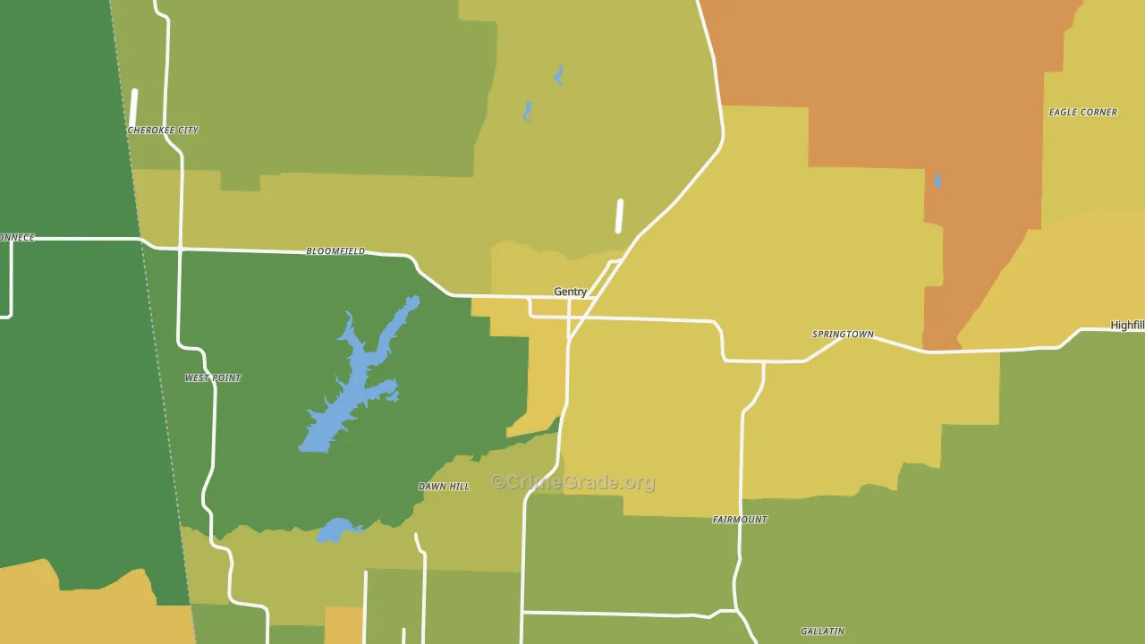 Gentry, AR Map of Drug-Related Crime Rates