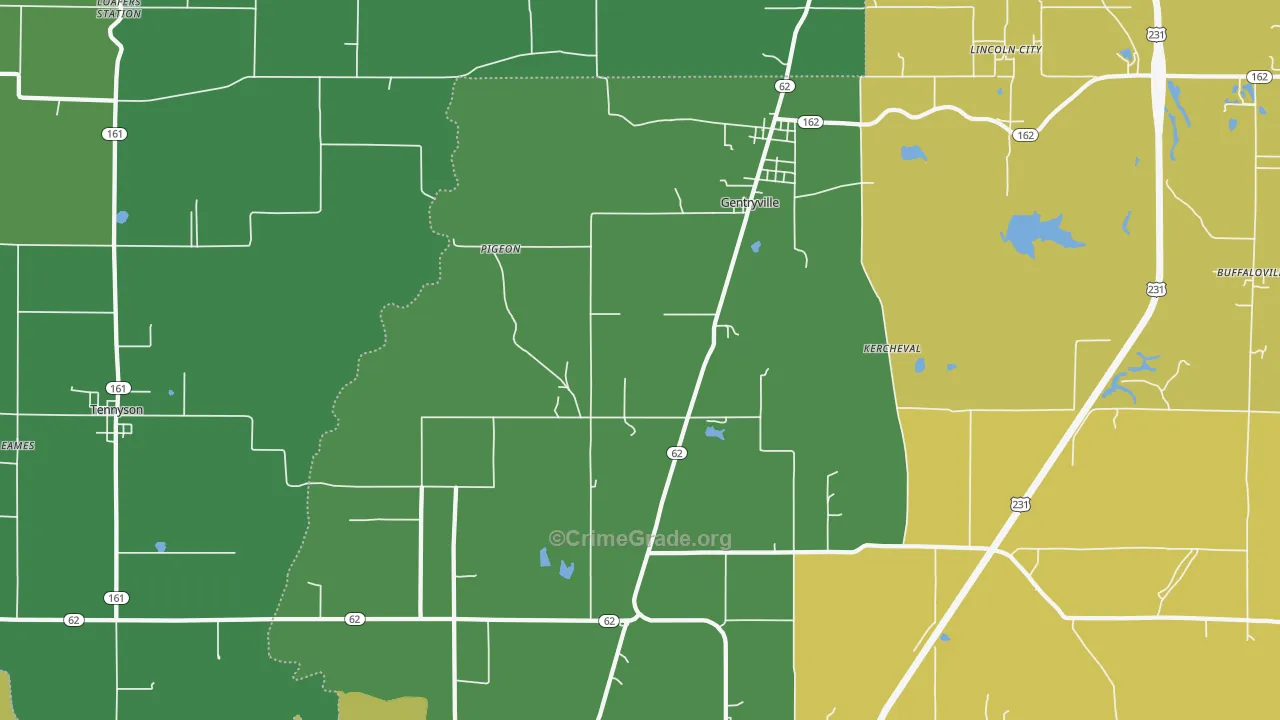 Gentryville, IN Map of Drug-Related Crime Rates