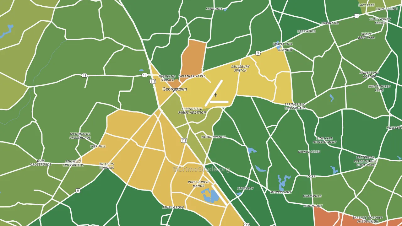Georgetown, DE Map of Drug-Related Crime Rates