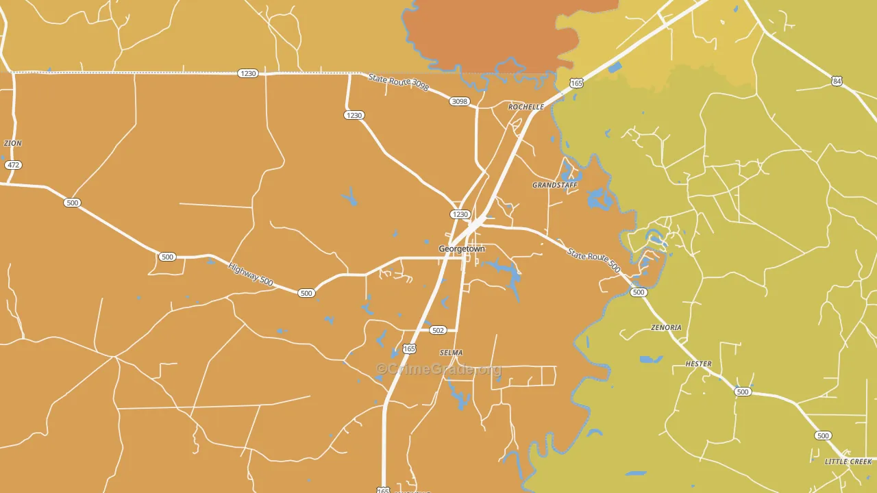 Georgetown, LA Map of Drug-Related Crime Rates