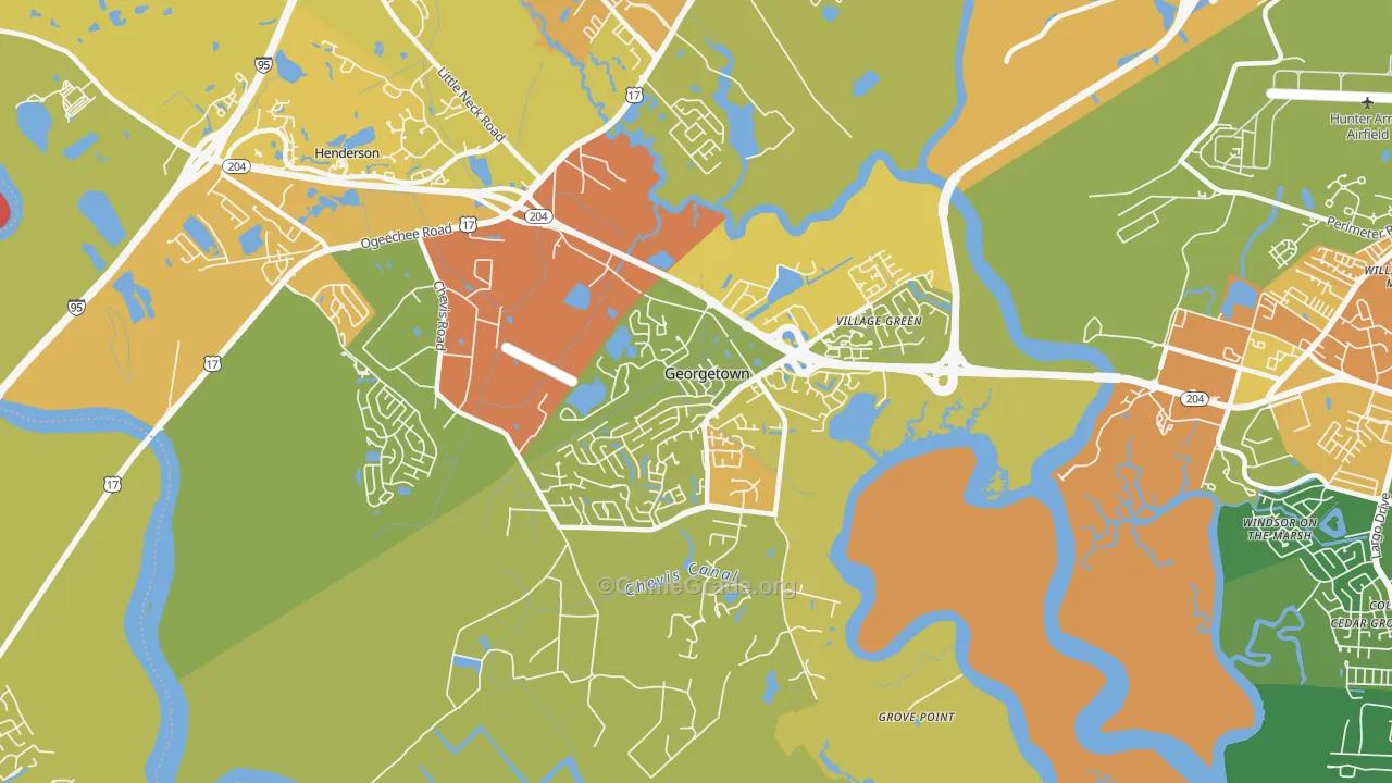 Georgetown, Savannah, GA Map of Drug-Related Crime Rates