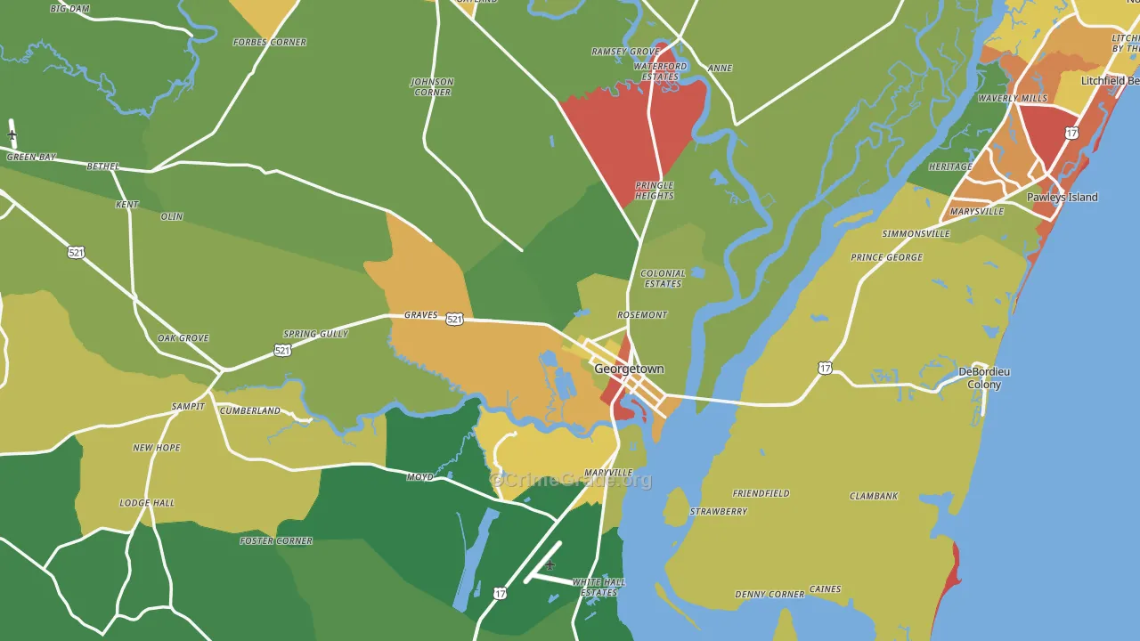 Georgetown, SC Map of Drug-Related Crime Rates