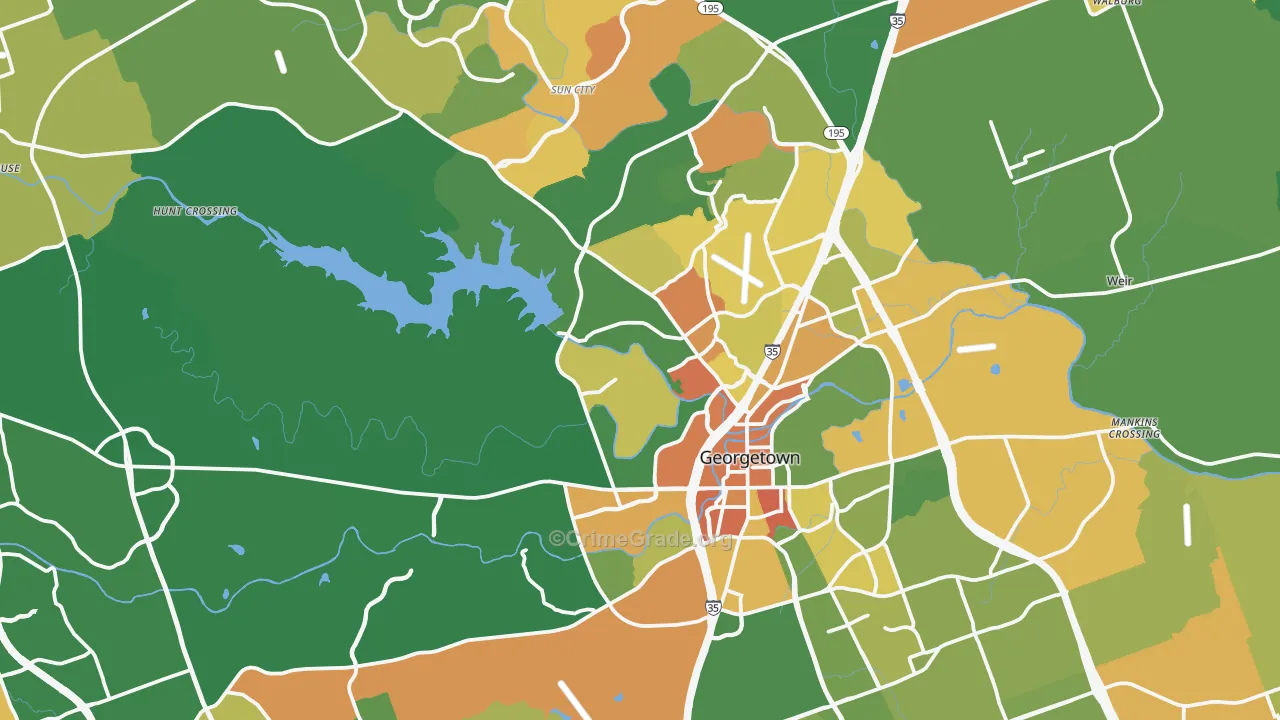 Georgetown, TX Map of Drug-Related Crime Rates