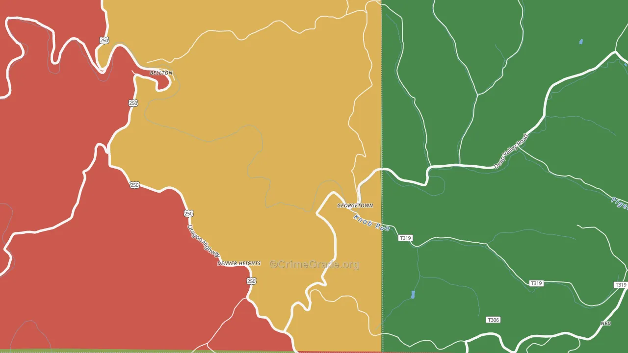 Georgetown, WV Map of Drug-Related Crime Rates