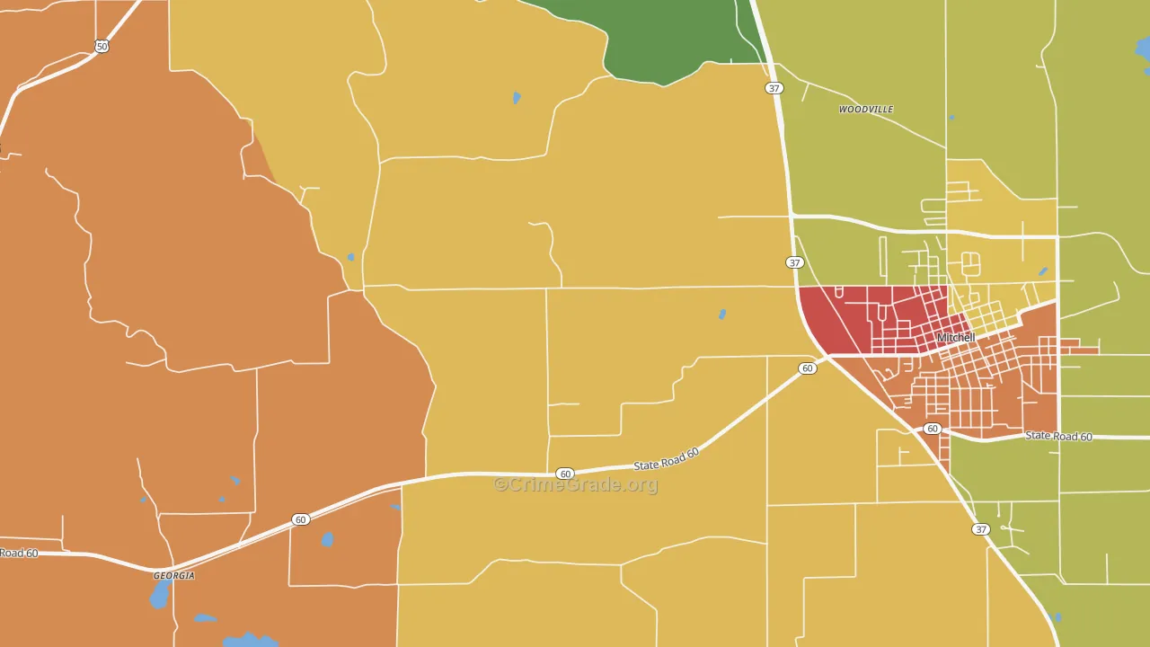 Georgia, IN Map of Drug-Related Crime Rates