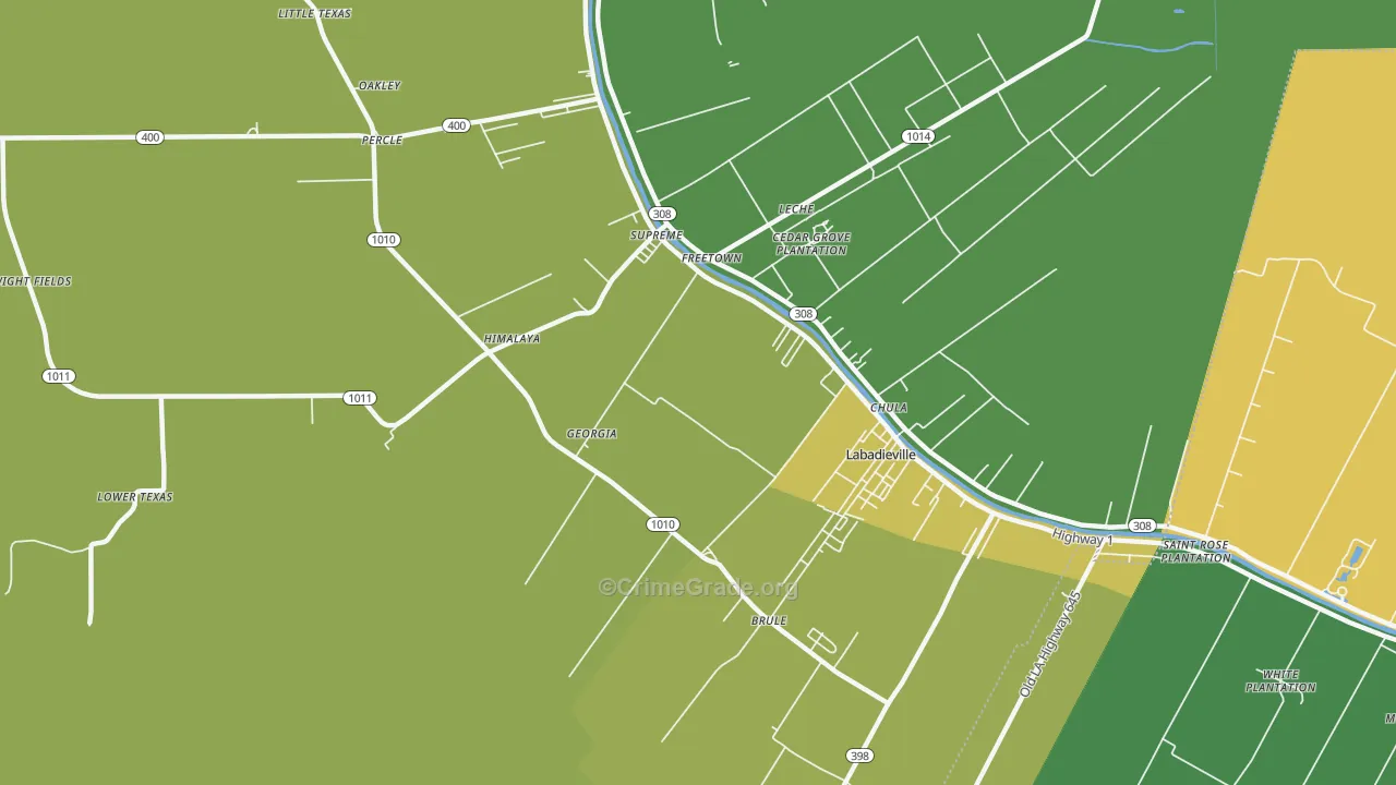 Georgia, LA Map of Drug-Related Crime Rates