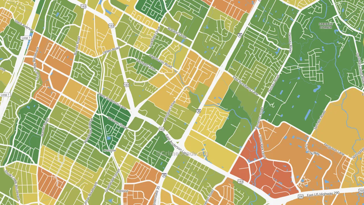 Georgian Acres, Austin, TX Map of Drug-Related Crime Rates