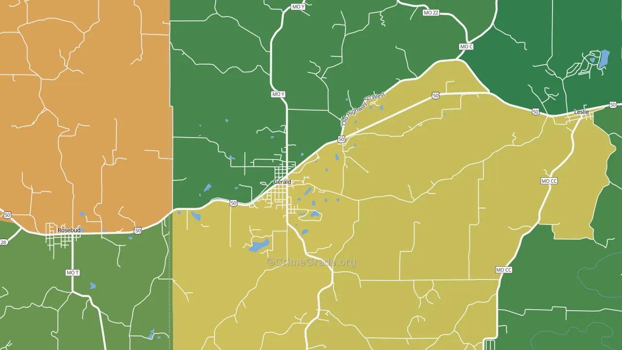 Gerald, MO Map of Drug-Related Crime Rates