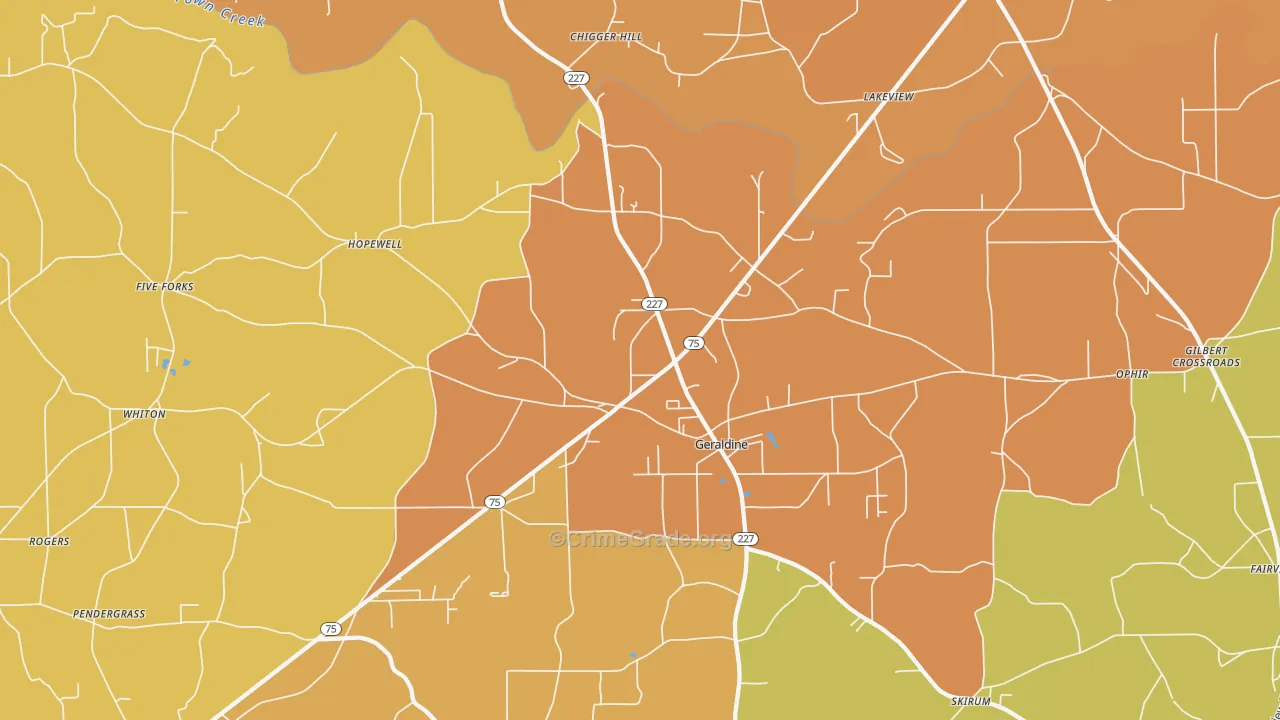 Geraldine, AL Map of Drug-Related Crime Rates