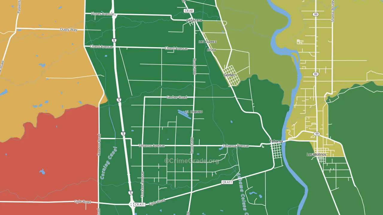 Gerber, CA Map of Drug-Related Crime Rates