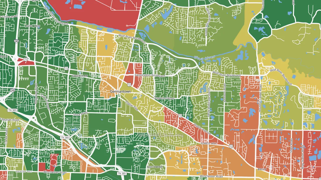 Germantown, TN Map of Drug-Related Crime Rates