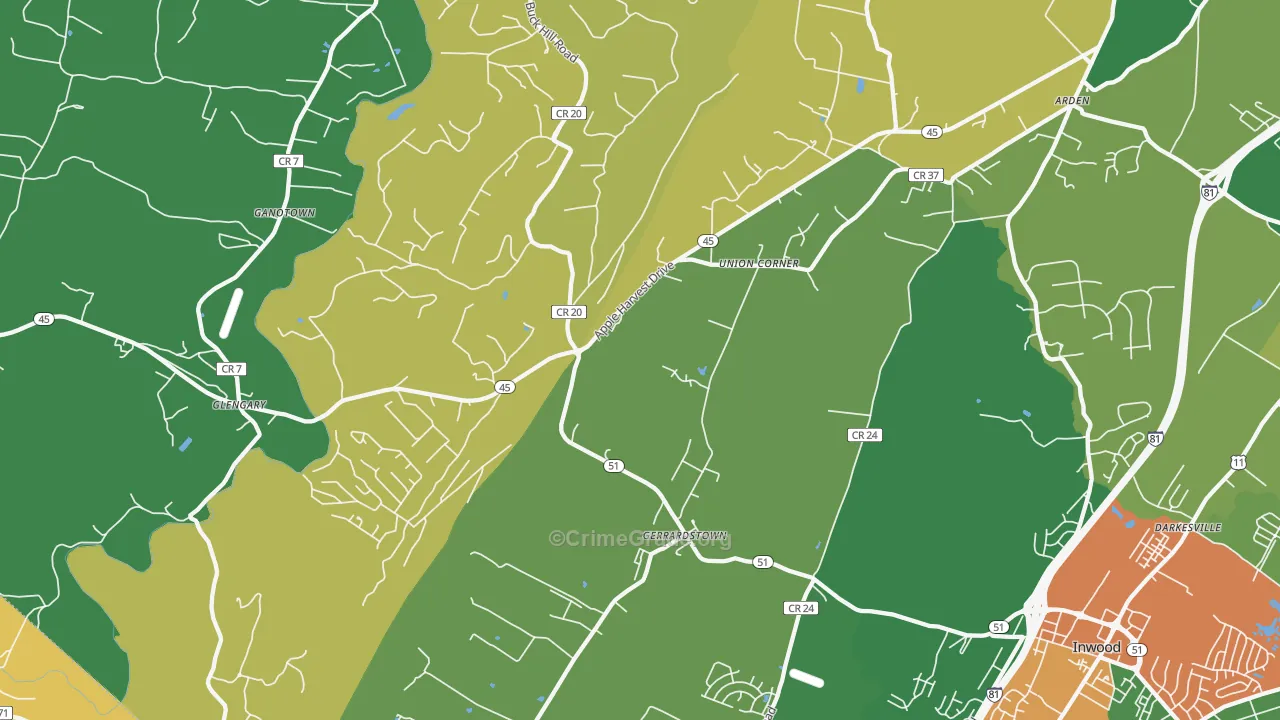 Gerrardstown, WV Map of Drug-Related Crime Rates
