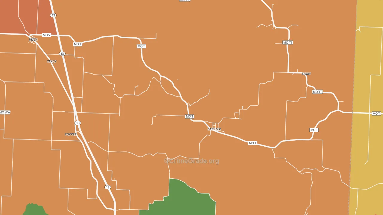 Gerster, MO Map of Drug-Related Crime Rates