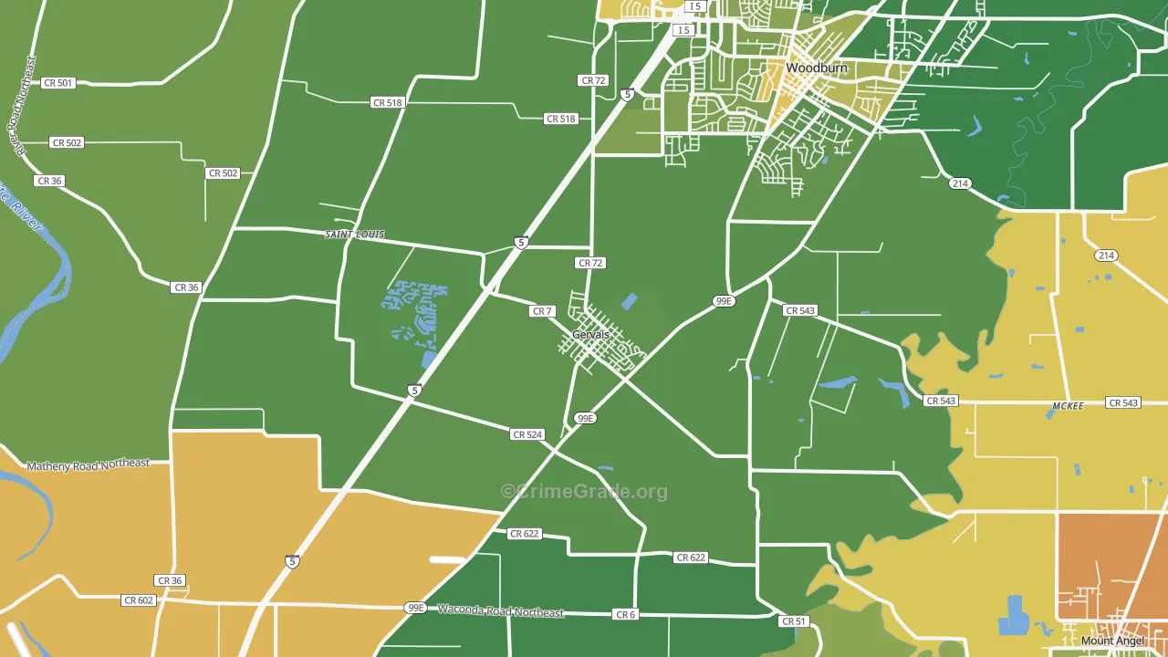 Gervais, OR Map of Drug-Related Crime Rates