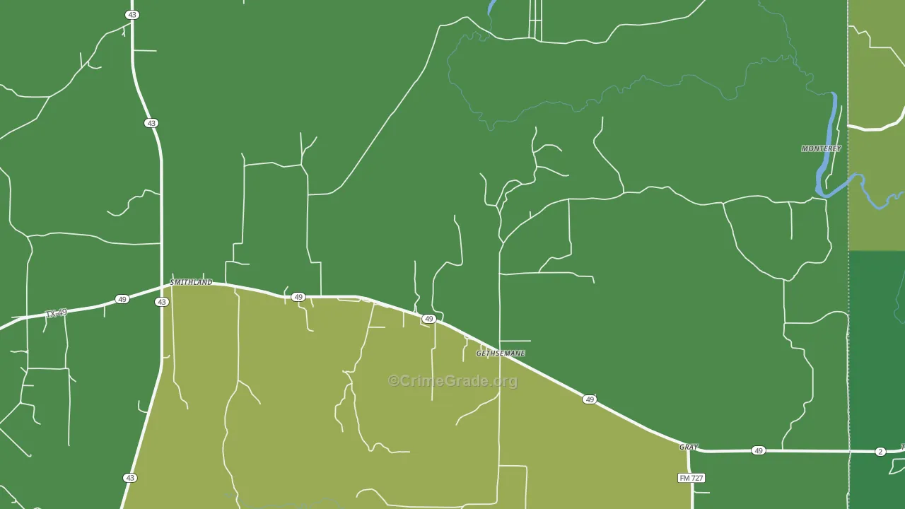 Gethsemane, TX Map of Drug-Related Crime Rates