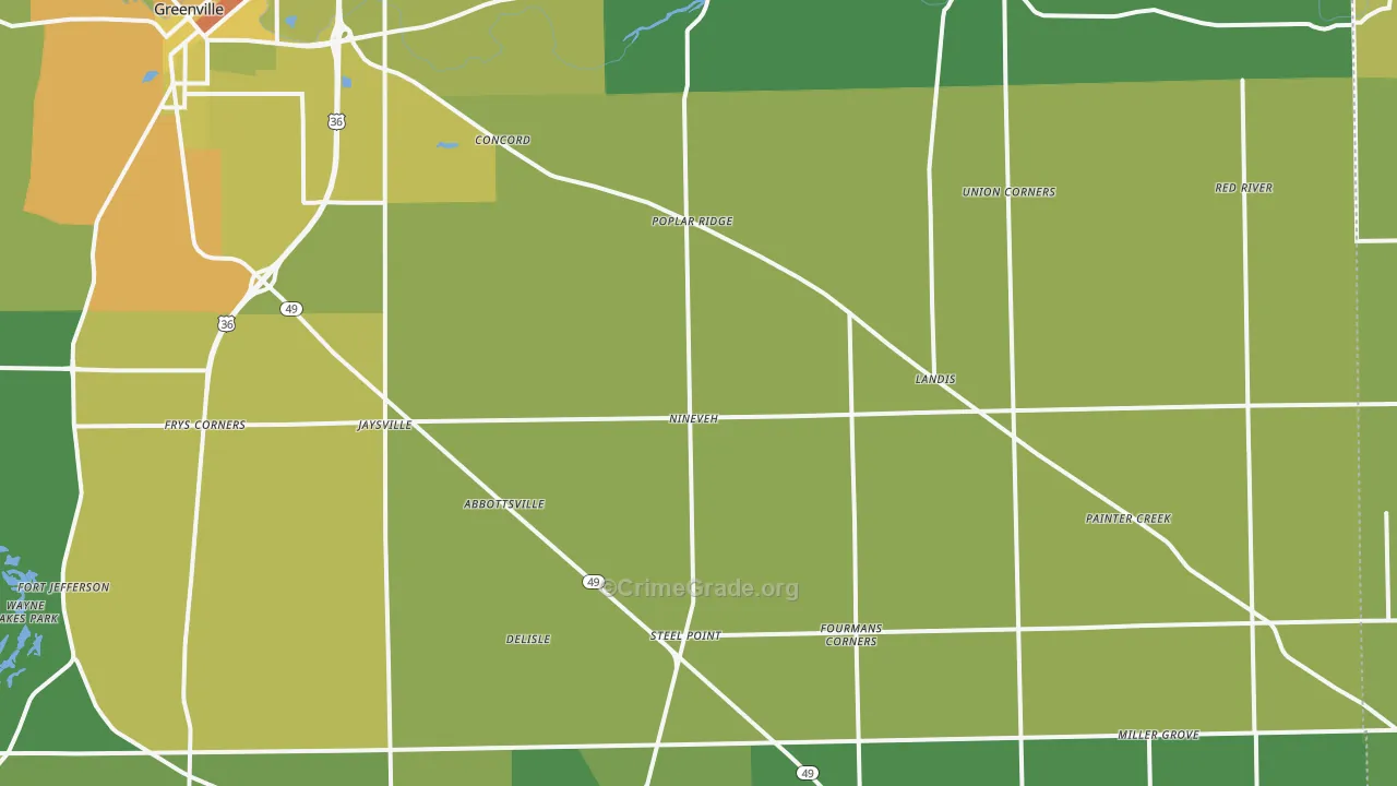 Gettysburg, OH Map of Drug-Related Crime Rates