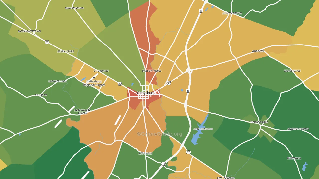 Gettysburg, PA Map of Drug-Related Crime Rates