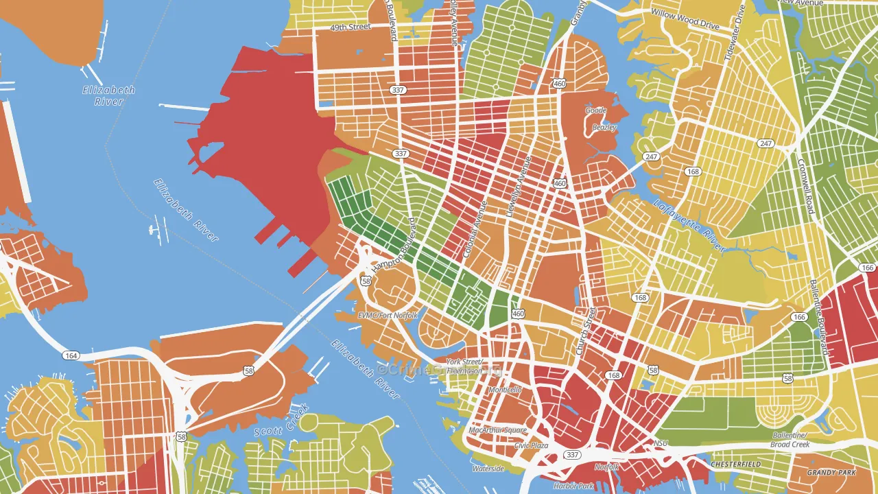 Ghent, Norfolk, VA Map of Drug-Related Crime Rates