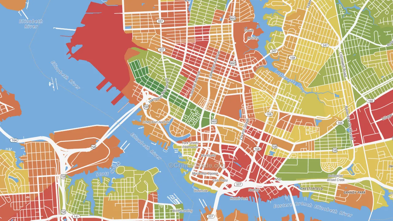 Ghent Square, Norfolk, VA Map of Drug-Related Crime Rates