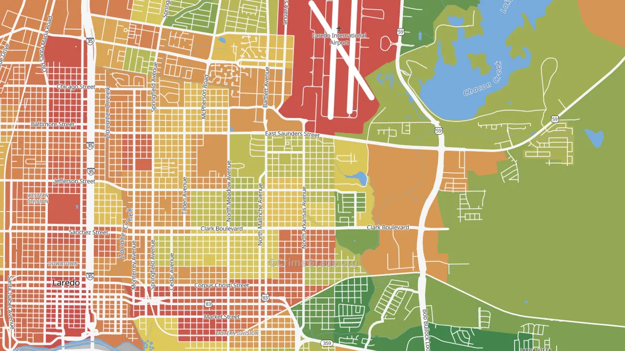 Ghost Town, Laredo, TX Map of Drug-Related Crime Rates