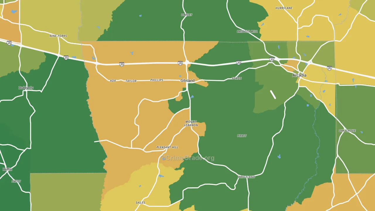 Gibsland, LA Map of Drug-Related Crime Rates