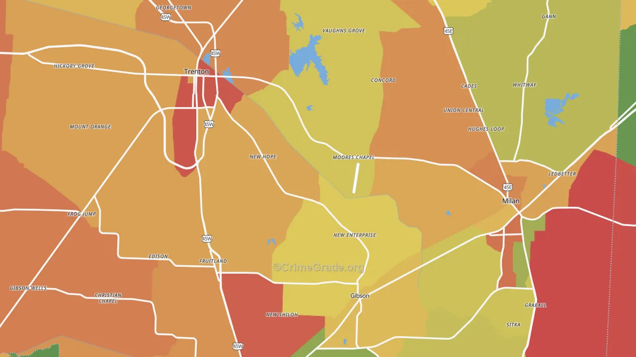 Gibson County, TN Map of Drug-Related Crime Rates