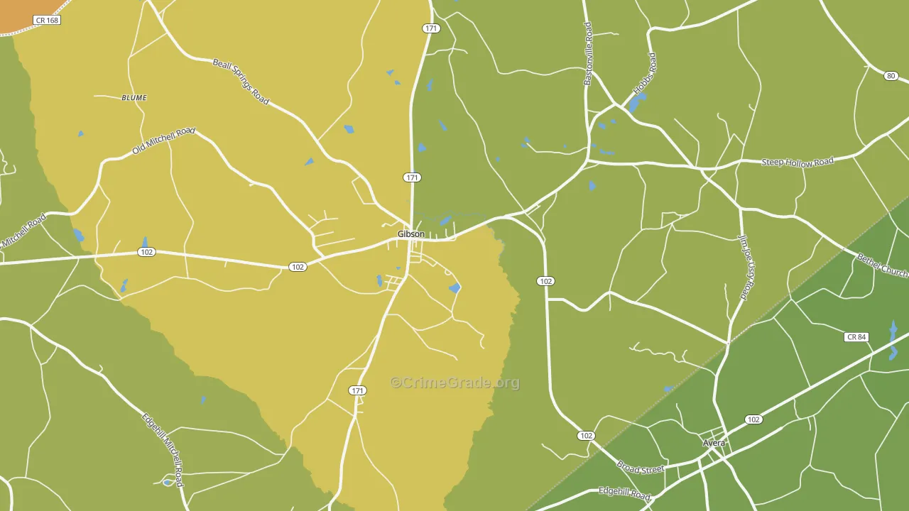 Gibson, GA Map of Drug-Related Crime Rates