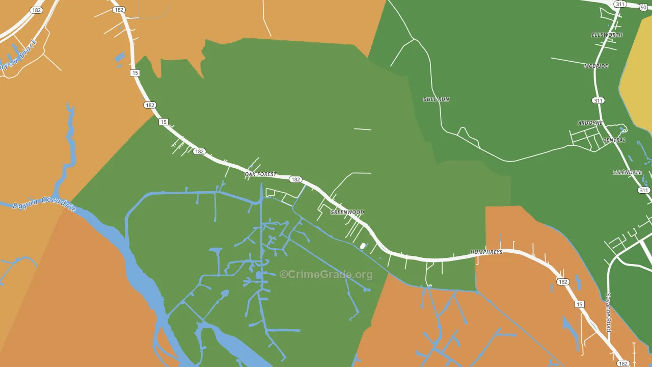 Gibson, LA Map of Drug-Related Crime Rates