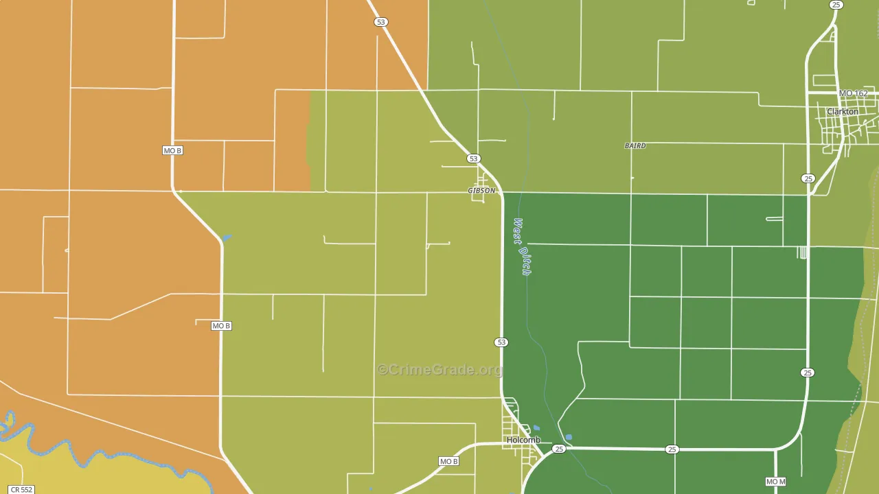 Gibson, MO Map of Drug-Related Crime Rates
