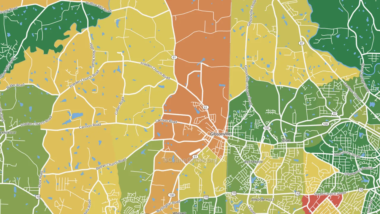 Gibsonville, NC Map of Drug-Related Crime Rates