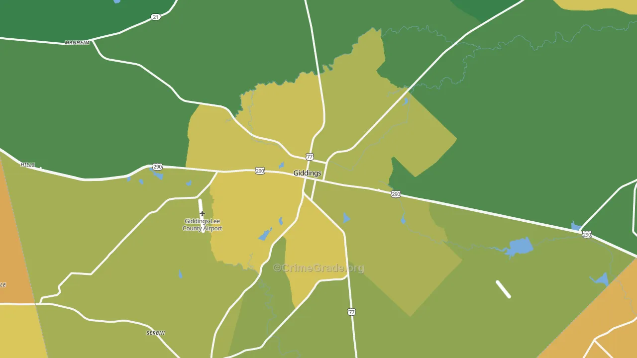 Giddings, TX Map of Drug-Related Crime Rates