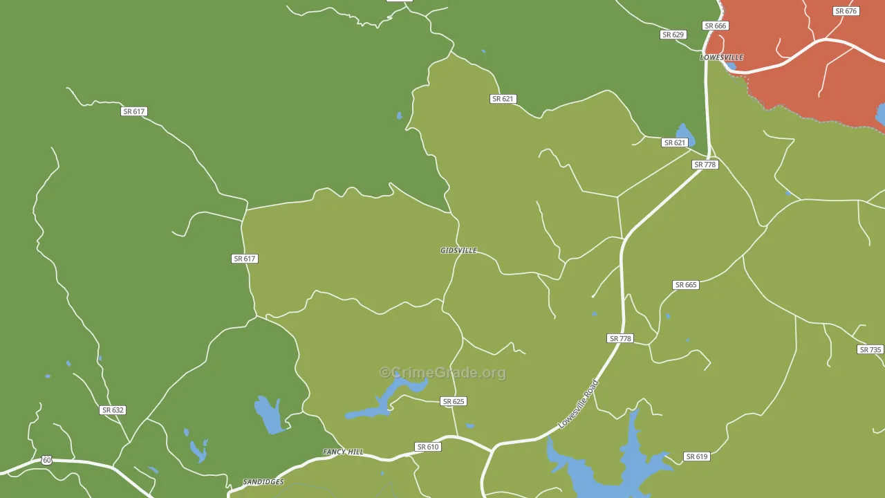 Gidsville, VA Map of Drug-Related Crime Rates