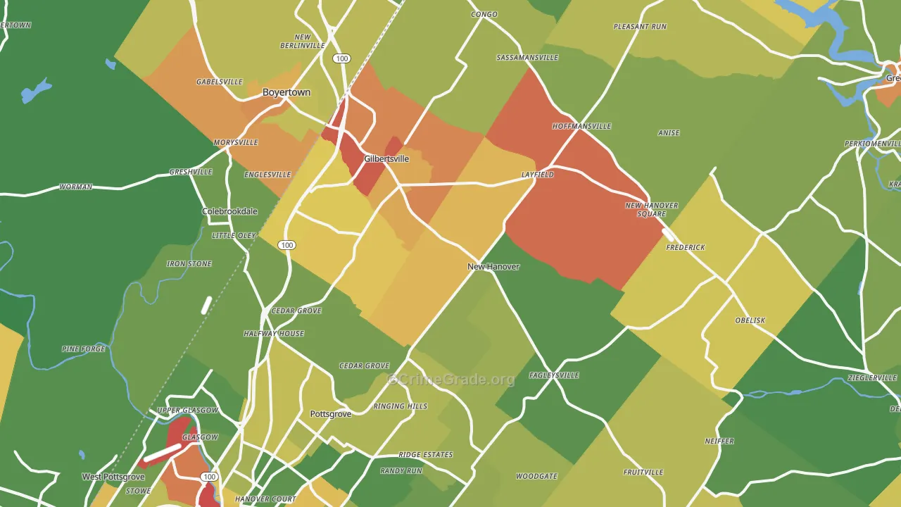 Gilbertsville, PA Map of Drug-Related Crime Rates