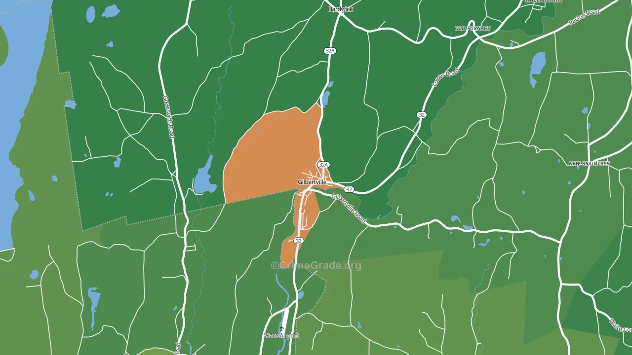 Gilbertville, MA Map of Drug-Related Crime Rates