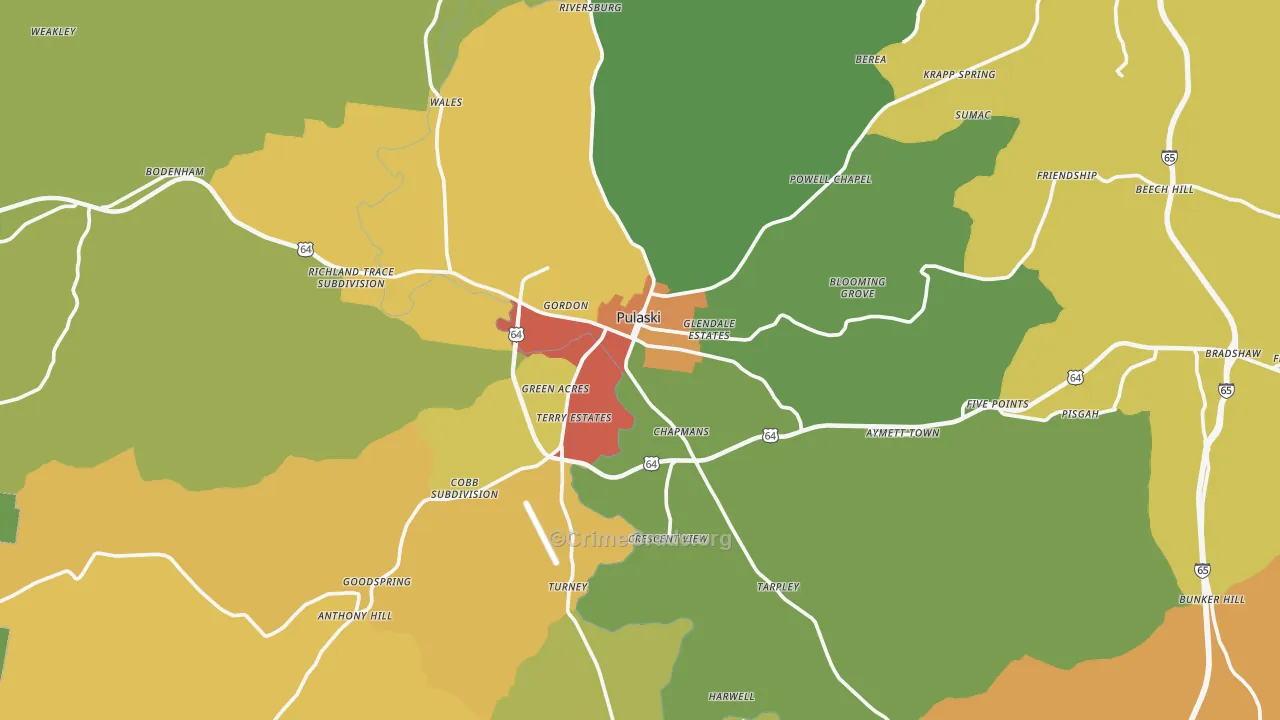 Giles County, TN Map of Drug-Related Crime Rates