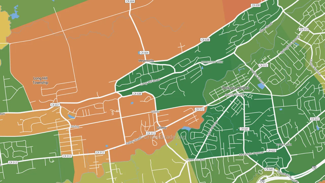 Gillette, NJ Map of Drug-Related Crime Rates