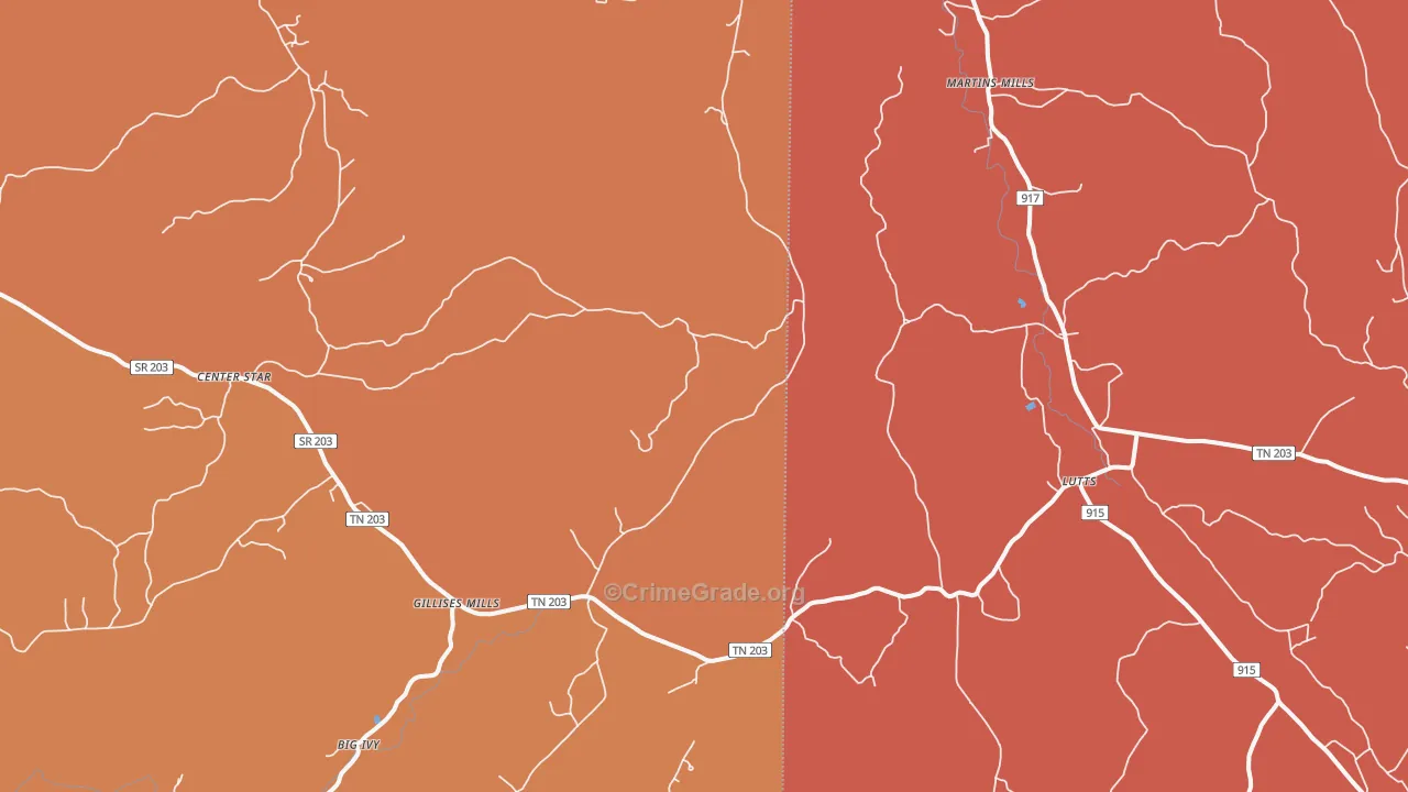 Gillises Mills, TN Map of Drug-Related Crime Rates