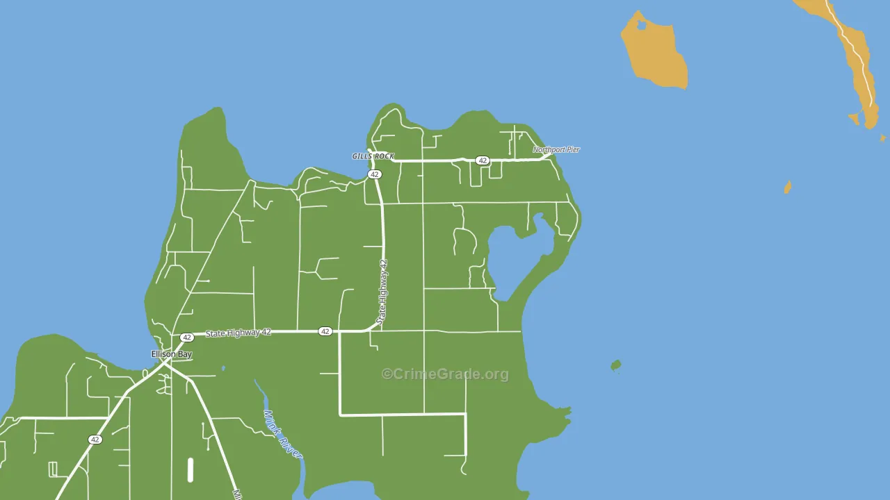 Gills Rock, WI Map of Drug-Related Crime Rates