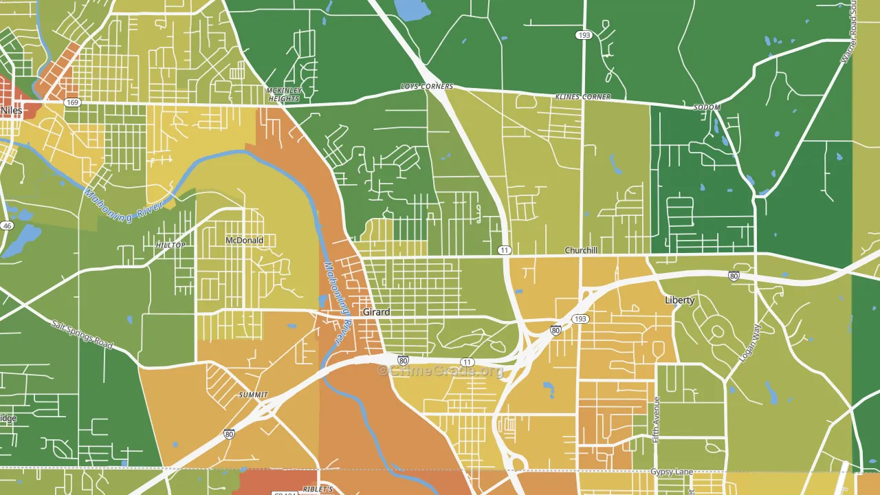 Girard, OH Map of Drug-Related Crime Rates