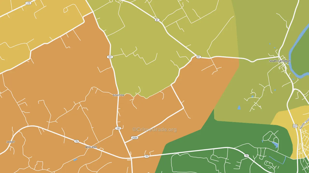 Gishton, KY Map of Drug-Related Crime Rates
