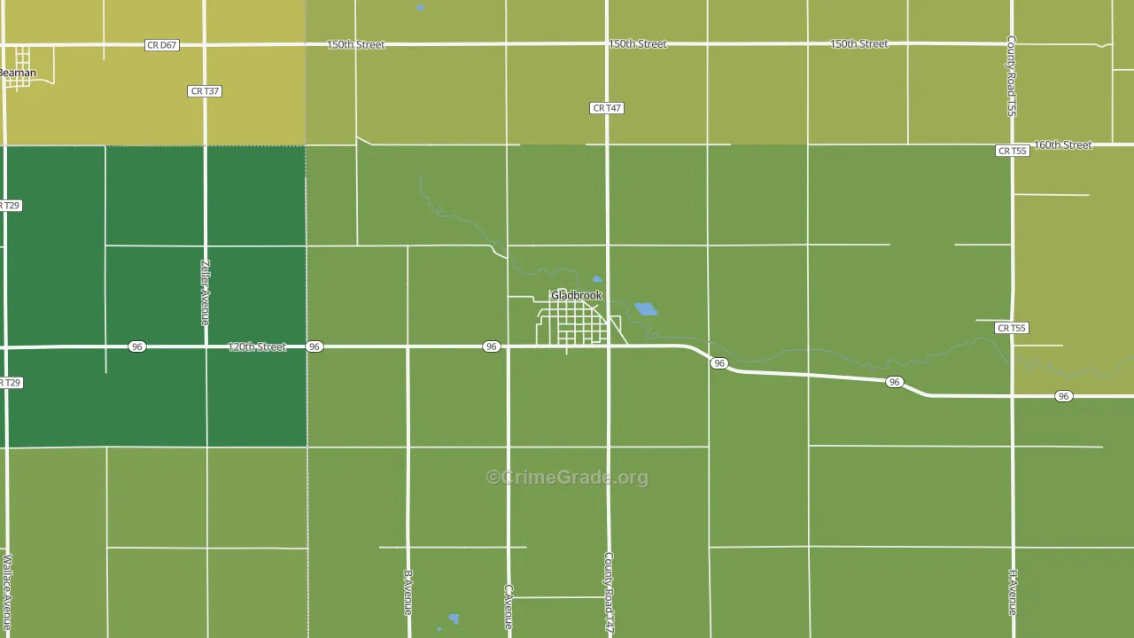 Gladbrook, IA Map of Drug-Related Crime Rates