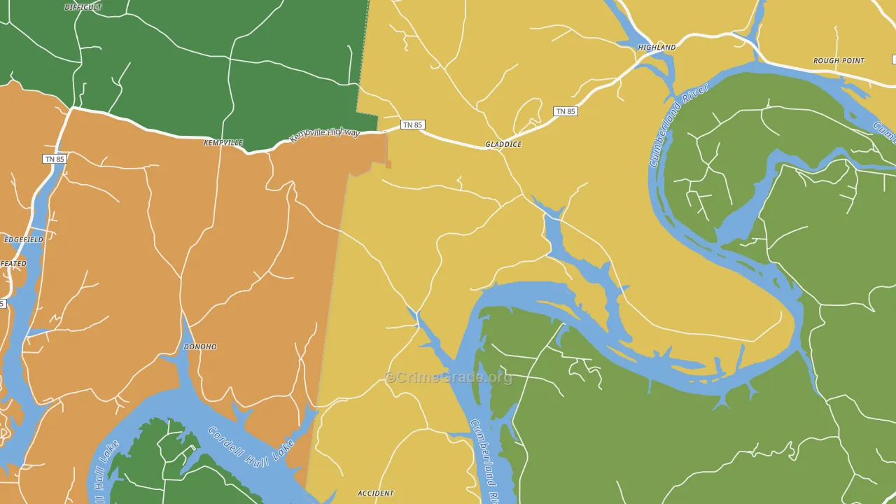Gladdice, TN Map of Drug-Related Crime Rates