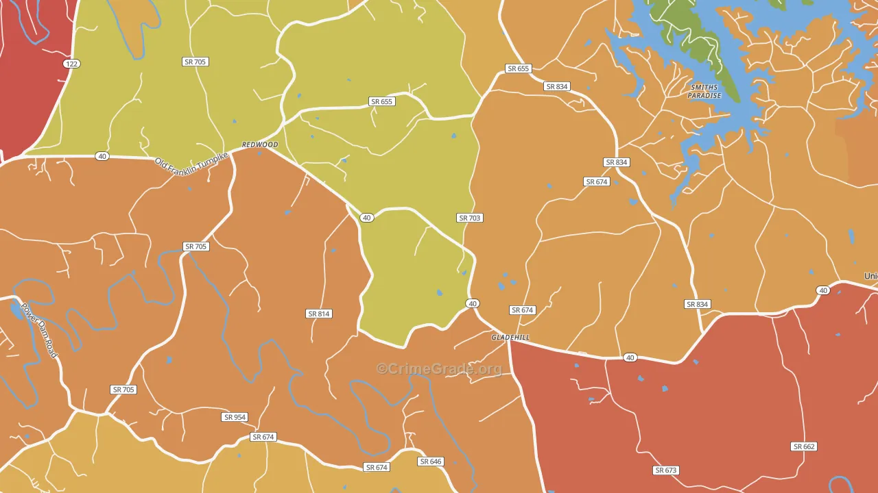 Glade Hill, VA Map of Drug-Related Crime Rates