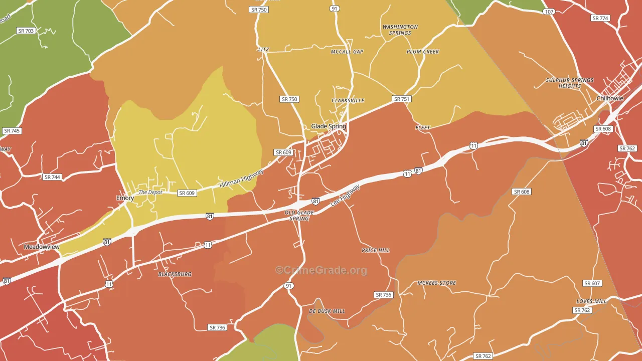 Glade Spring, VA Map of Drug-Related Crime Rates