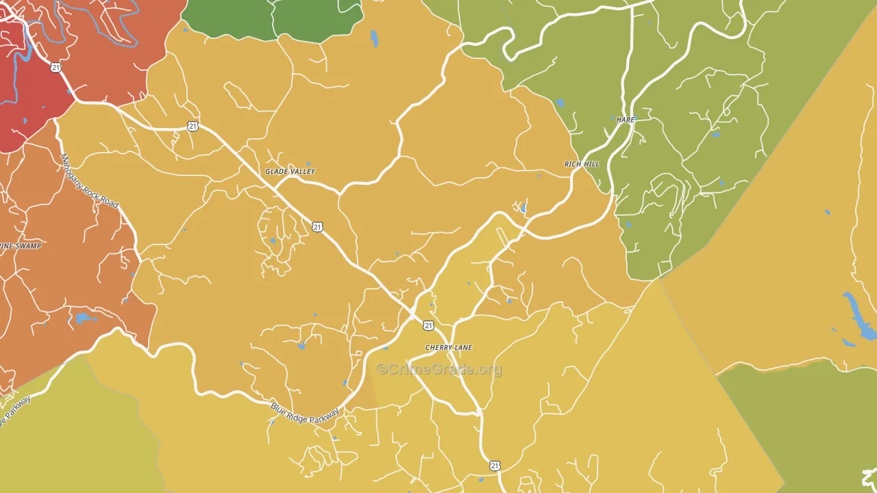 Glade Valley, NC Map of Drug-Related Crime Rates