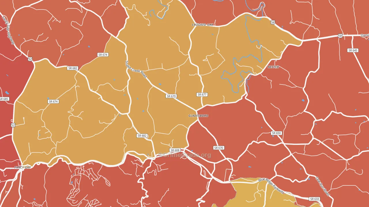 Gladesboro, VA Map of Drug-Related Crime Rates