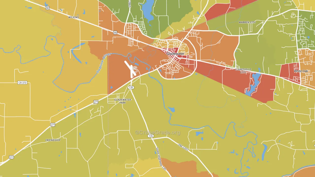 Gladewater, TX Map of Drug-Related Crime Rates