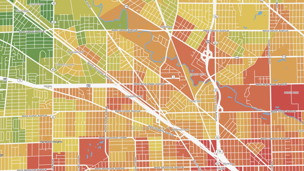 Gladstone, Chicago, IL Map of Drug-Related Crime Rates