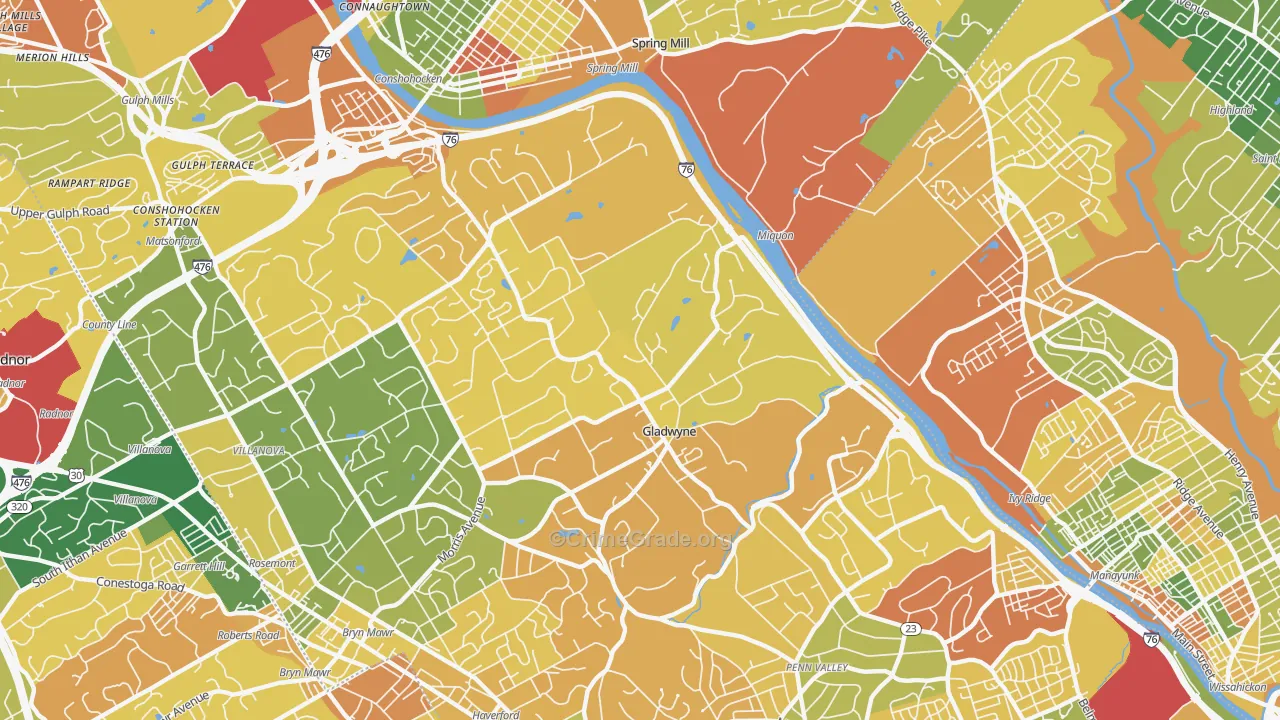 Gladwyne, PA Map of Drug-Related Crime Rates