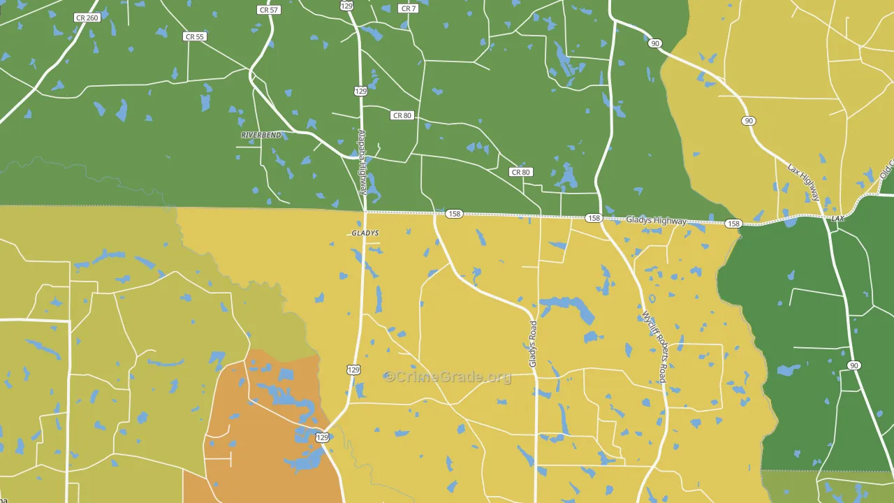 Gladys, GA Map of Drug-Related Crime Rates